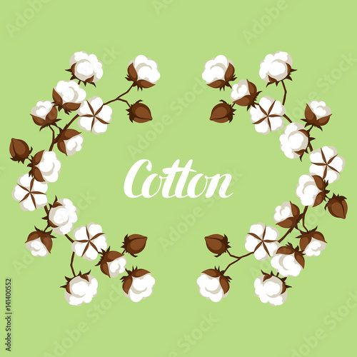 Frame with cotton bolls and branches. Stylized illustration