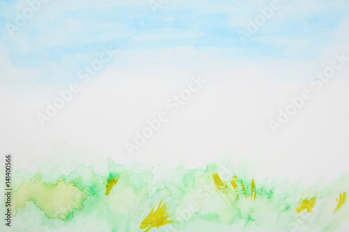 Abstract grass and sky watercolor background texture