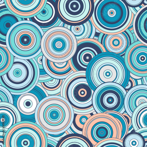 Abstract seamless pattern of a lot of blue circles.