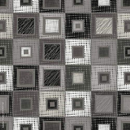 Seamless vector geometrical pattern with rhombus, squares, rectangles endless background with hand drawn textured geometric figures. Pastel Graphic illustration Template for wrapping, web backgrounds