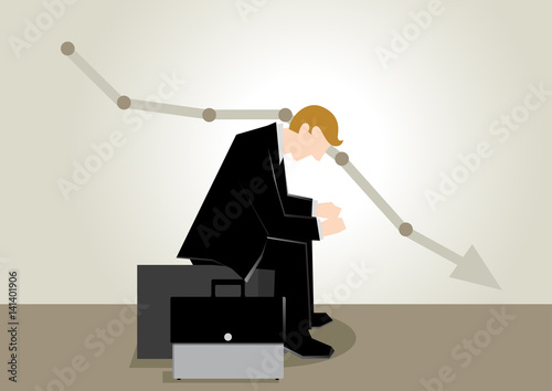 Simple business illustration of a man sit and regret of his failure at stock market