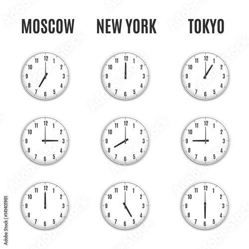 Time zones clocks vector template