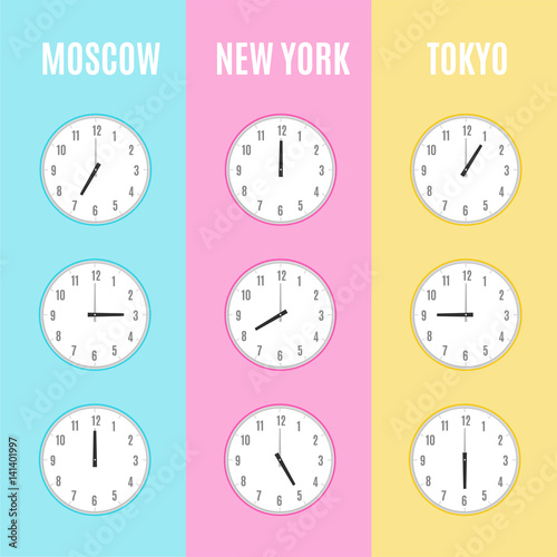 Time zones clocks vector template