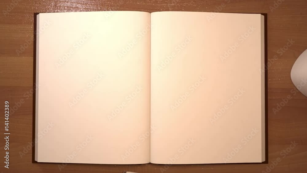 Opening notepad with turning pages on study desk, 3d animation. Opening notepad with turning pages on study desk, 3d animation.