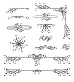 Vintage frame and scroll graphic elements set. Classical page decorations collection for your design. Vector illustration