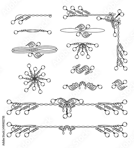 Vintage frame and scroll graphic elements set. Classical page decorations collection for your design. Vector illustration