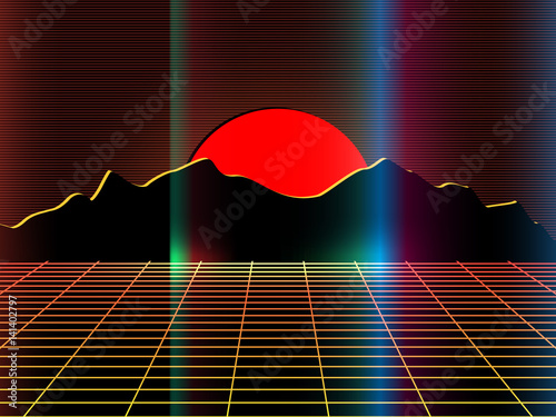 Foto Vector Retro background 80s. synth pop