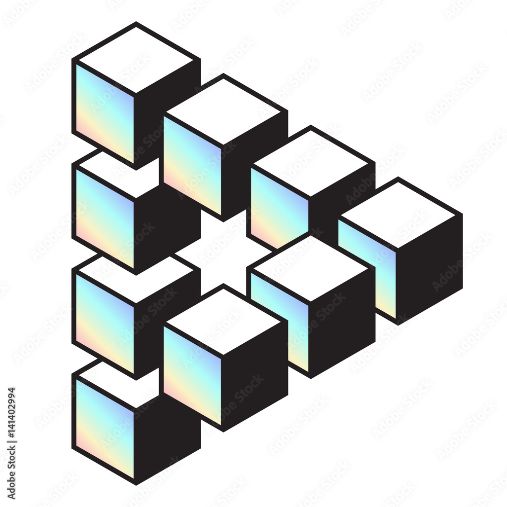 Medium penrose triangle constructed of 10 blocks. Isometric cubes for 3d designing Medium penrose triangle constructed of 10 blocks. Isometric cubes for 3d designing