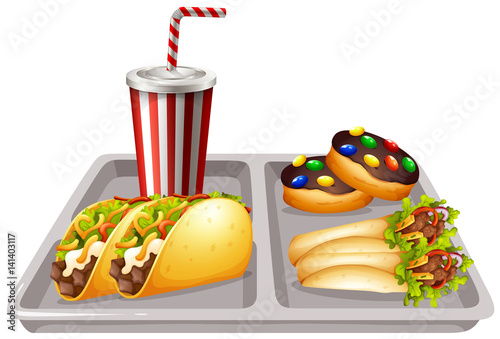 Tray of food and drink