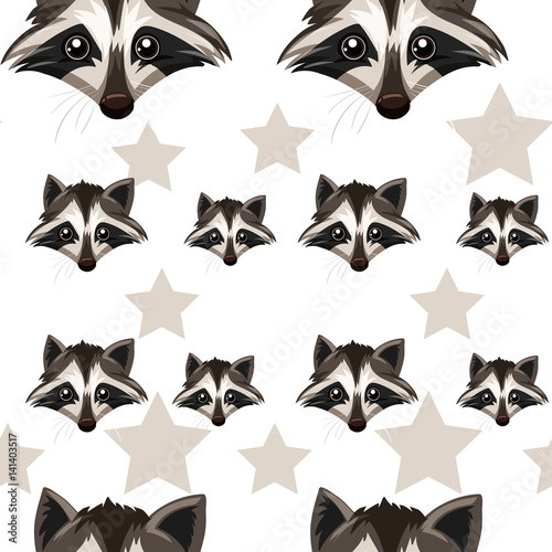 Seamless background with raccoon and star