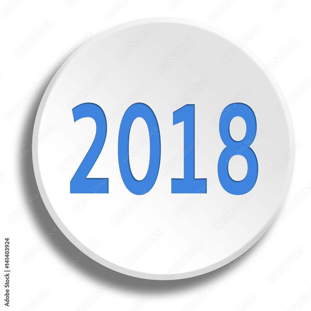 Blue 2018 in round white button with shadow Blue 2018 in round white button with shadow
