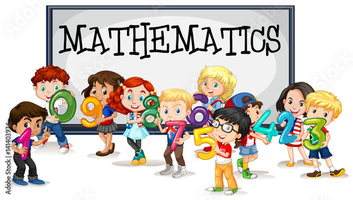 Kids with numbers and mathematics sign