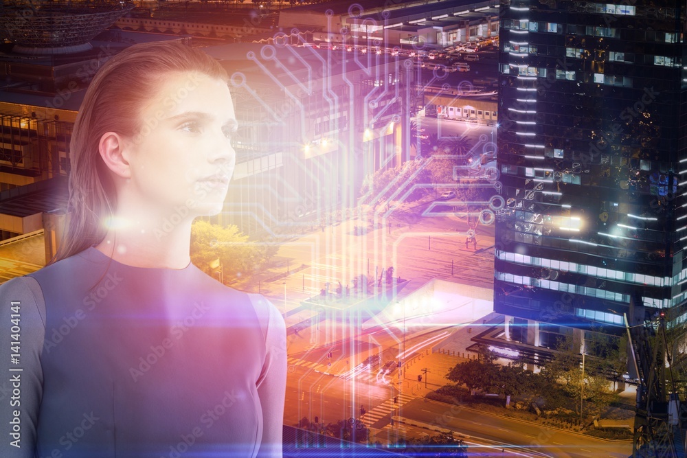 Composite image of attractive woman looking away Composite image of attractive woman looking away