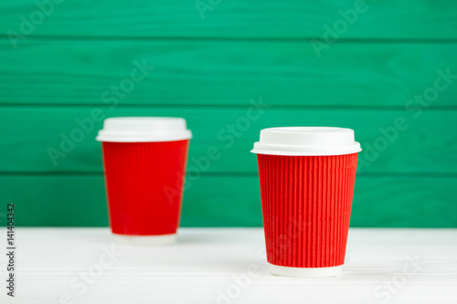 two blur red paper cardboard coffee Cup