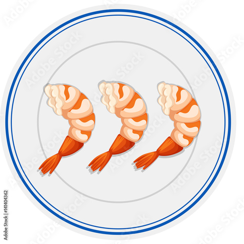 Three pieces of shrimps on round plate