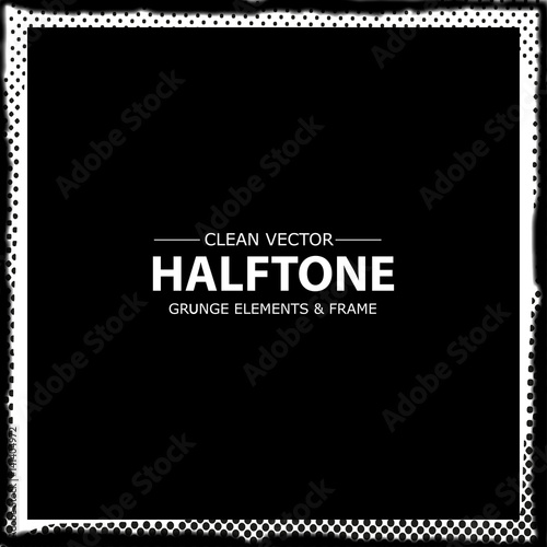 Abstract halftone dots frame, border. Vector grunge background.