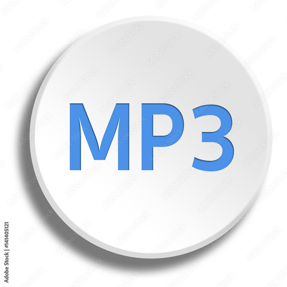 Blue MP3 in round white button with shadow