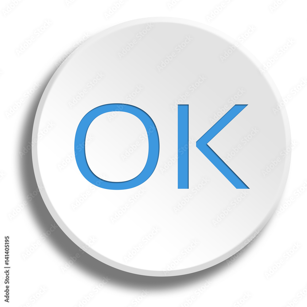 Blue OK in round white button with shadow Blue OK in round white button with shadow