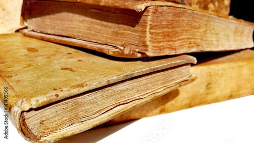 Antique Old BOOKS, Manuscripts, Incunabula, Vintage Aging of the Pages, Background, Parchment, Leather-Bound.