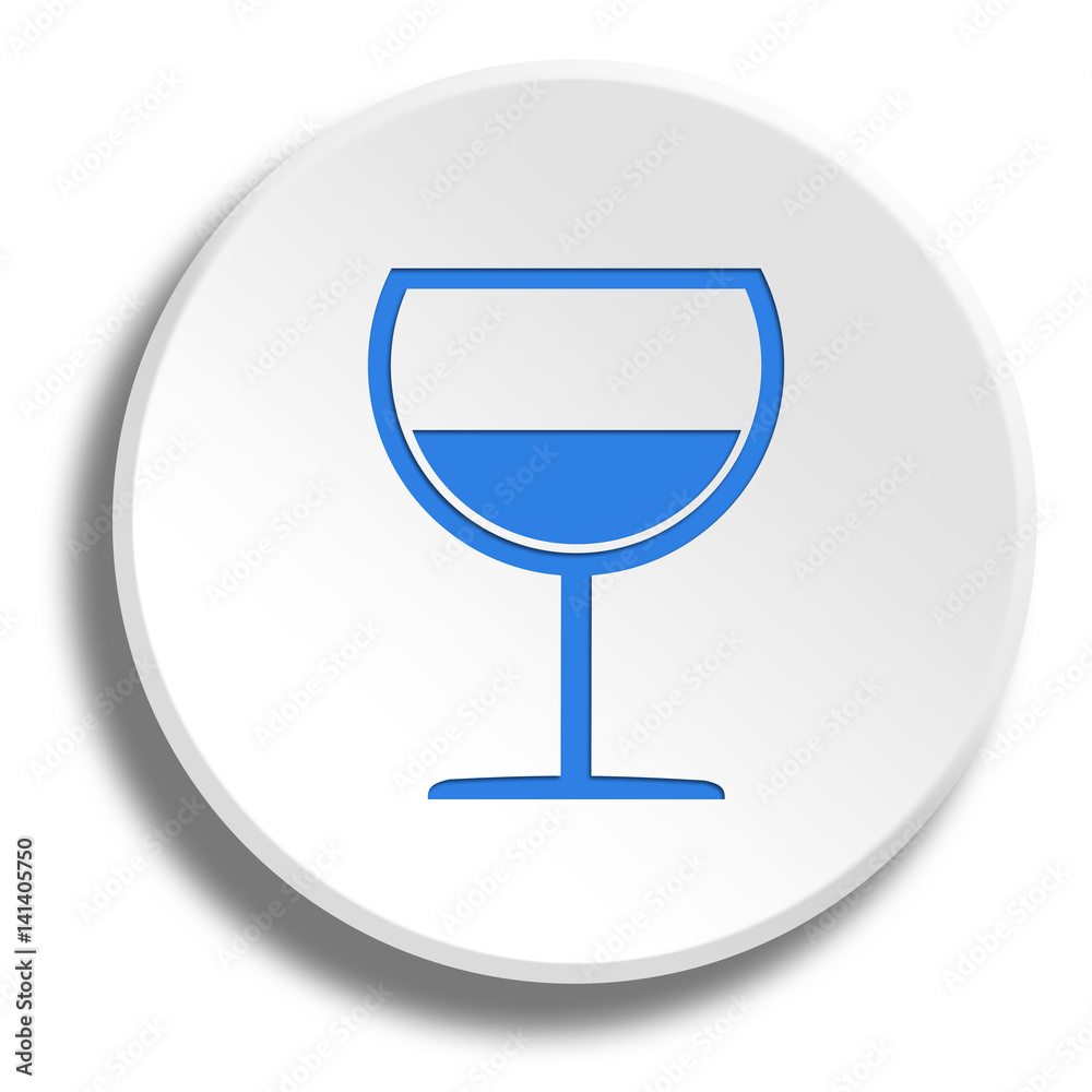Blue wine glass in round white button with shadow Blue wine glass in round white button with shadow