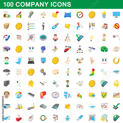 100 company icons set, cartoon style
