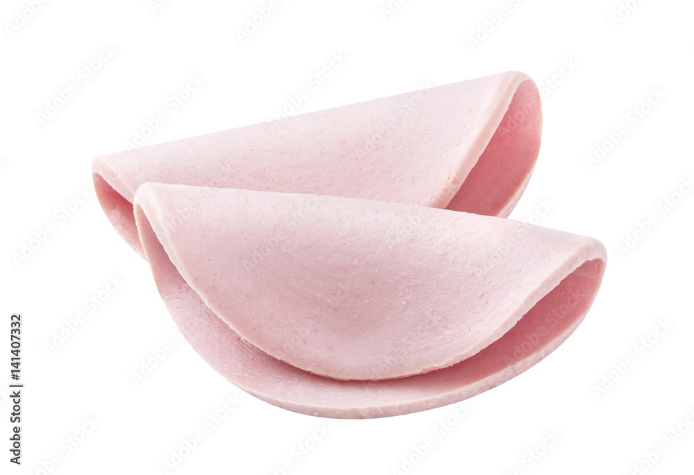 Sliced boiled sausage isolated on white background Sliced boiled sausage isolated on white background