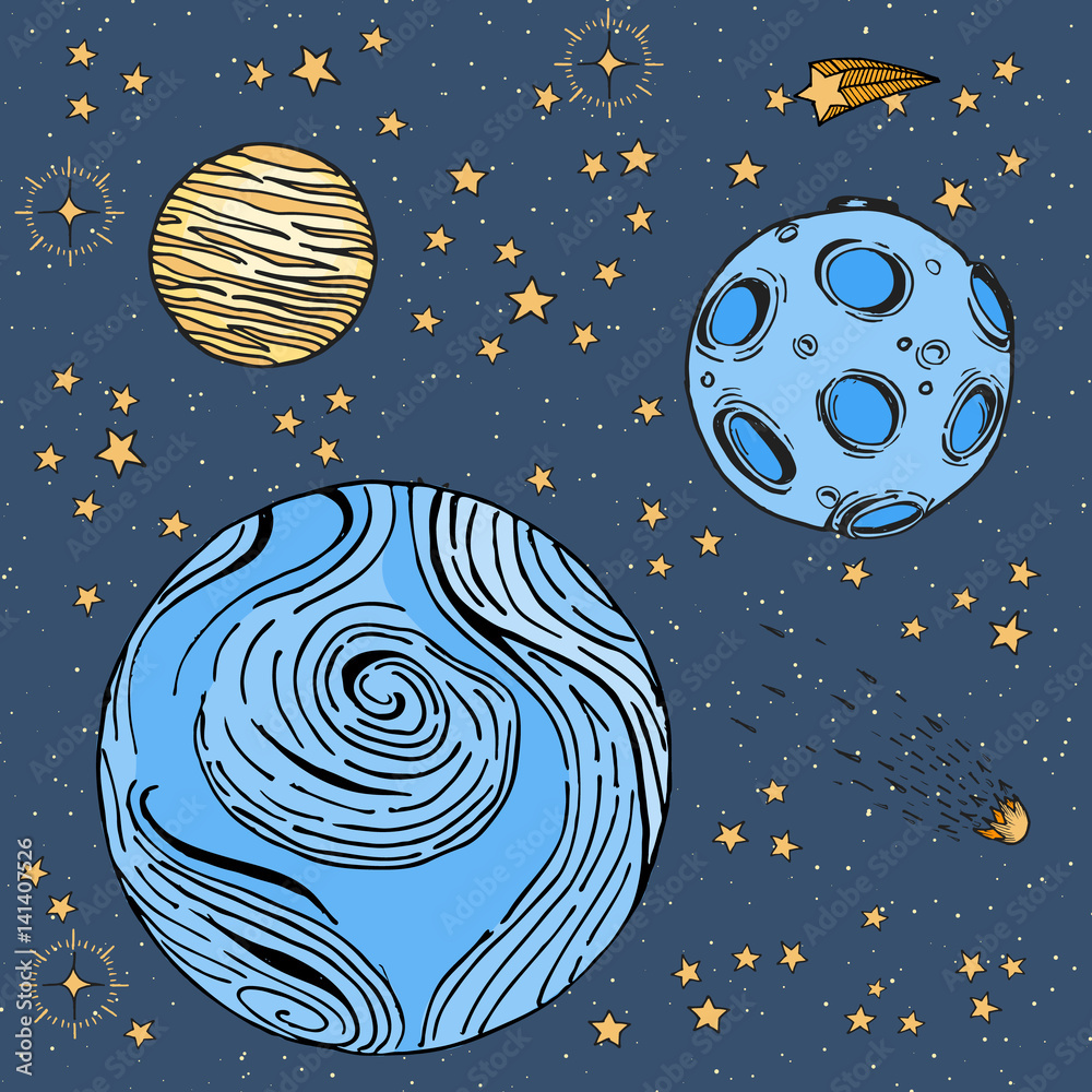 Set of space objects planets stars comet Vector Image