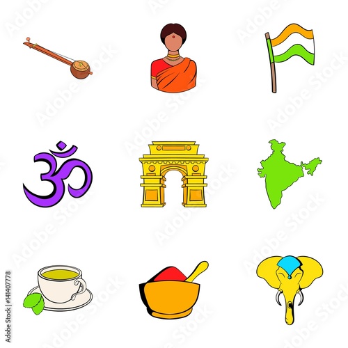 Indians icons set, cartoon style