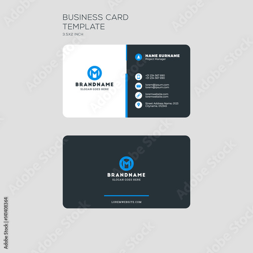 Corporate business card print template. Personal visiting card with company logo. Clean flat stationery design. Vector Illustration