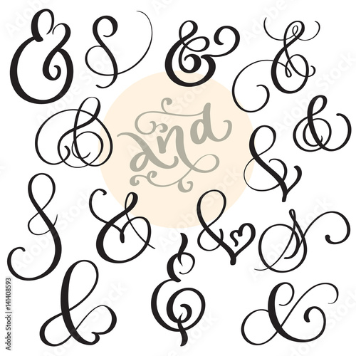 vector set Vintage sign And Ampersand on white background. Calligraphy lettering illustration EPS10