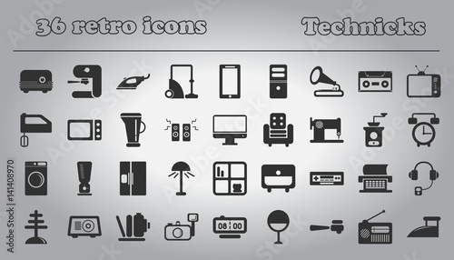 home retro appliances set. house technics Vector illustration collection