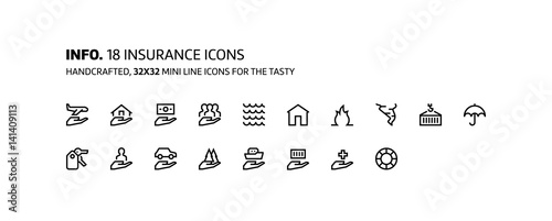 Insurance mini line, illustrations, icons
