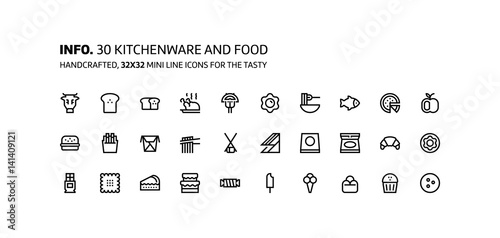 Kitchenware, foods mini line, illustrations, icons
