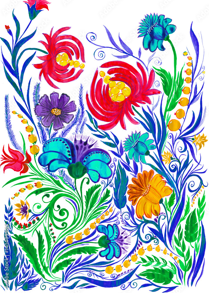 Fototapeta premium Abstract flower background, watercolor drawing on paper