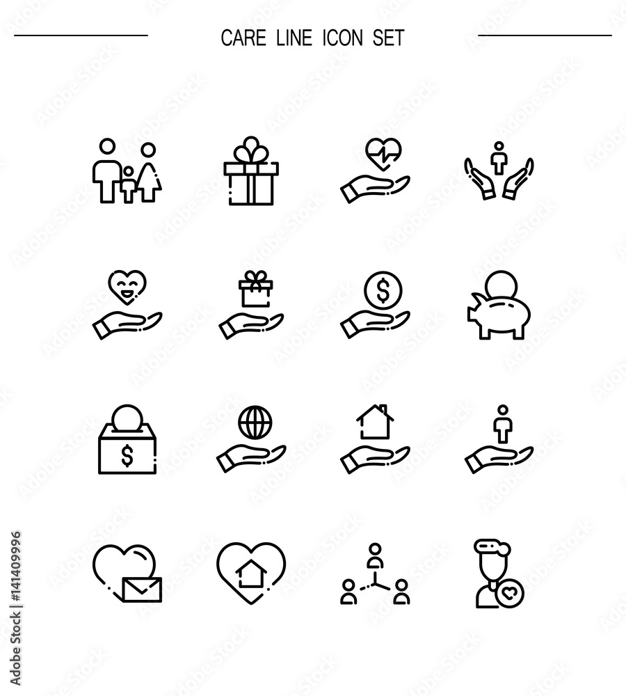 Fototapeta premium Care flat icon set.