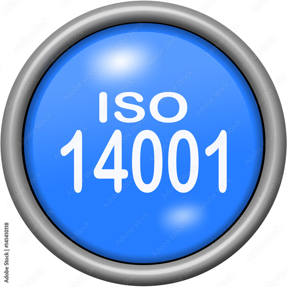 Blue design ISO 14001 in round 3D button Blue design ISO 14001 in round 3D button