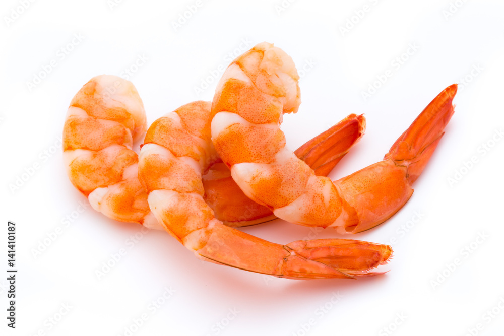 Steamed tiger shrimp isolated on white background.