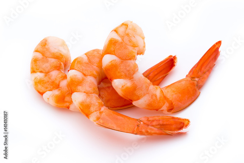 Steamed tiger shrimp isolated on white background.