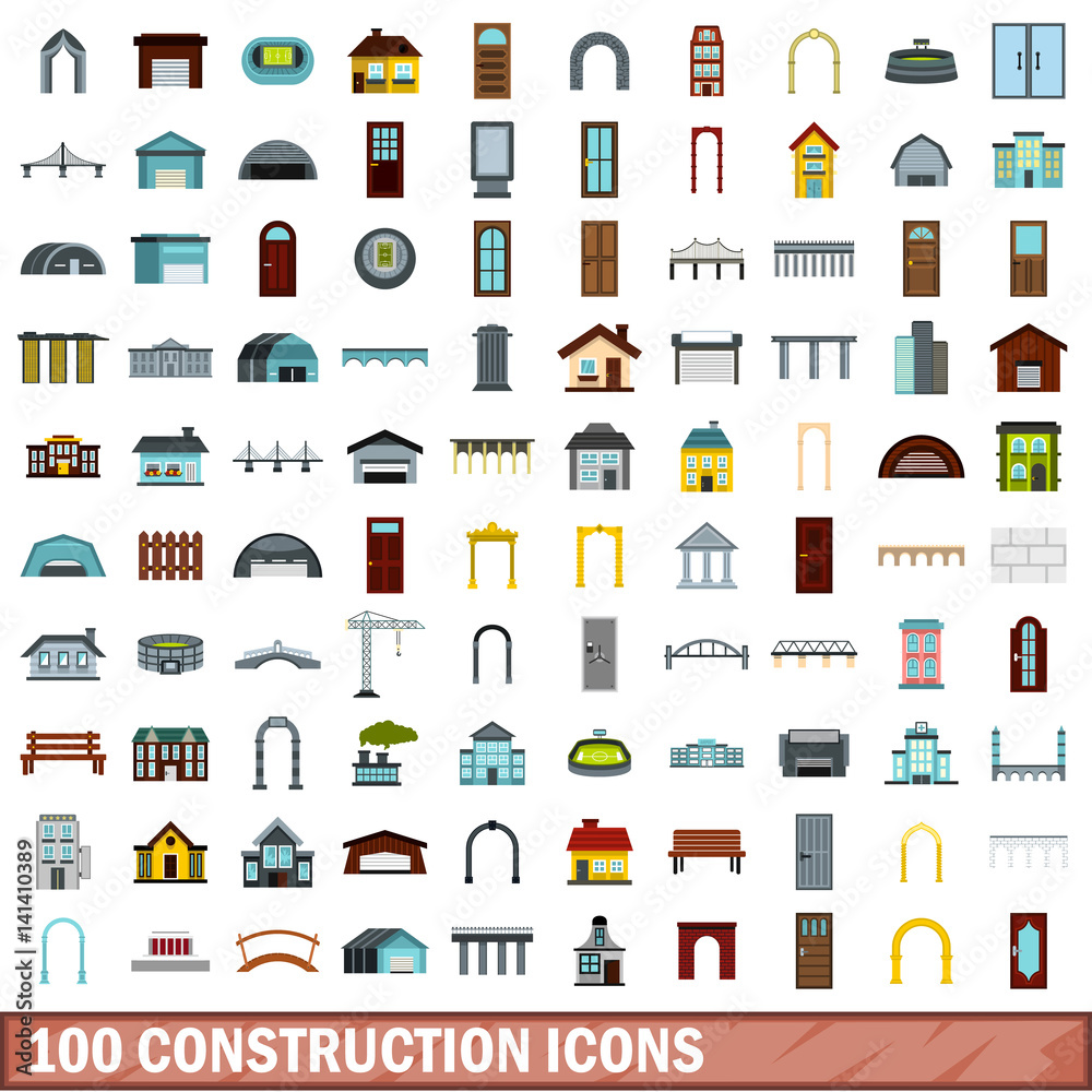 Obraz premium 100 construction icons set, flat style
