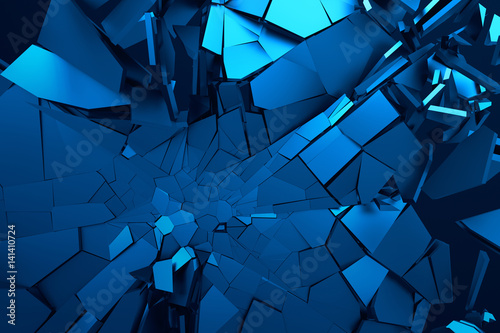 Fototapeta Naklejka Na Ścianę i Meble -  Abstract 3d rendering of cracked surface. Background with broken shape. Wall destruction. Bursting with debris. Modern cgi illustration. Design for poster, banner, placard, cover, print.