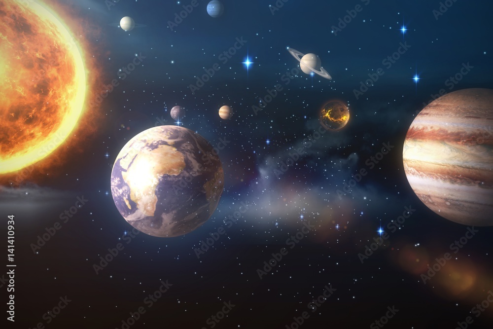 Obraz premium Złożony obraz układu słonecznego na białym tle 3d