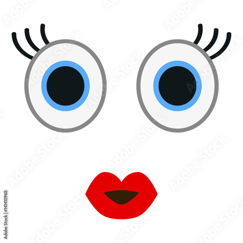 Kiss emoticon with happy eyes in trendy flat style. Red lips emoji vector illustration.