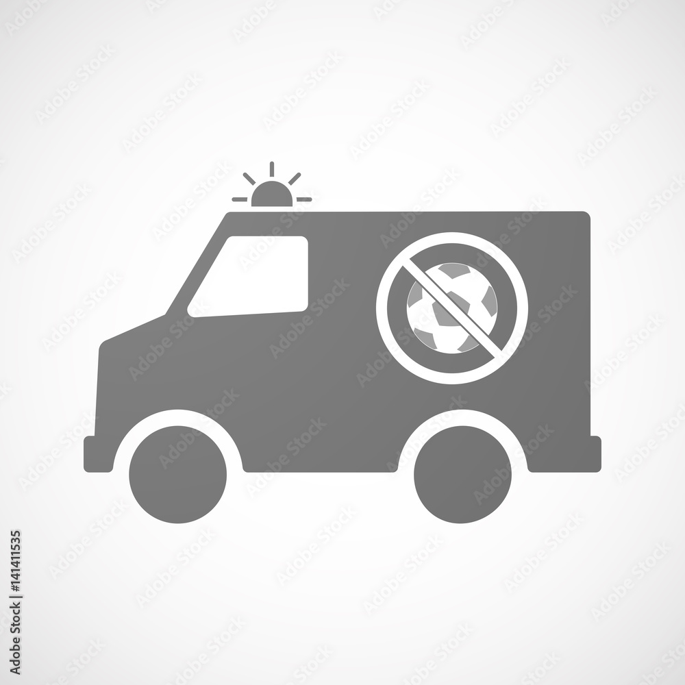 Isolated ambulance with  a soccer ball  in a not allowed signal
