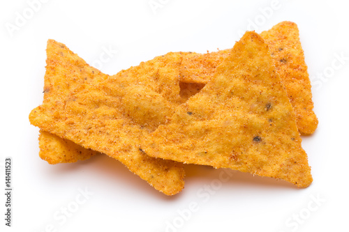 Nachos chips, isolated on white background.