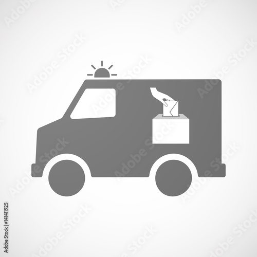 Isolated ambulance with  a hand inserting an envelope in a ballot box
