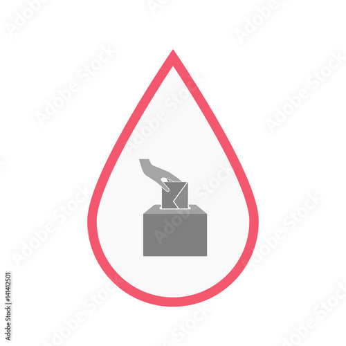 Isolated blood drop with  a hand inserting an envelope in a ballot box