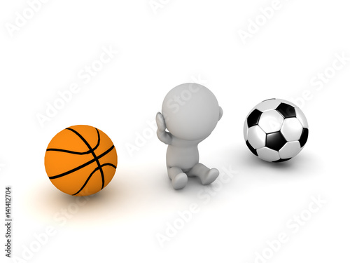 3D Character choosing between football and basketball