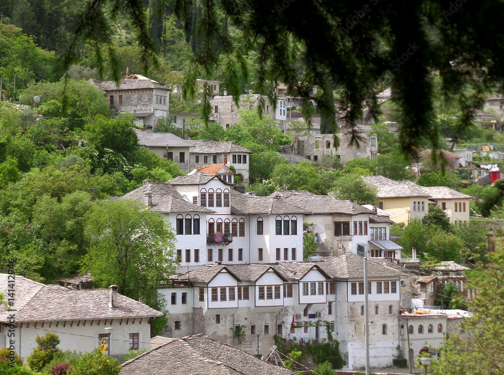 Historic Buildings and Traditional houses in the Old City of Gjirokaster, Albania 