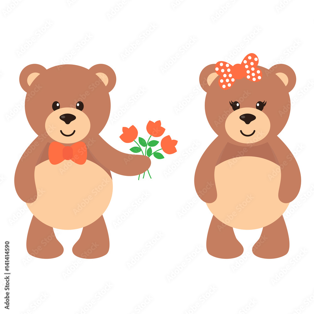 cartoon bear with flowers set cartoon bear with flowers set