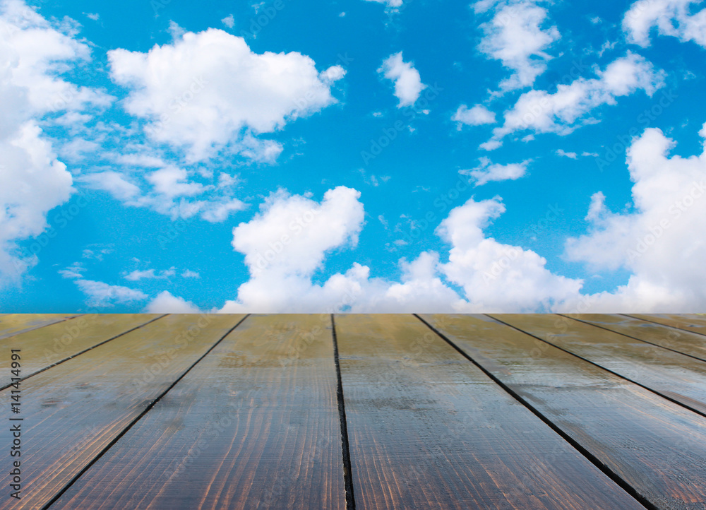 stand from wooden boards with blue sky